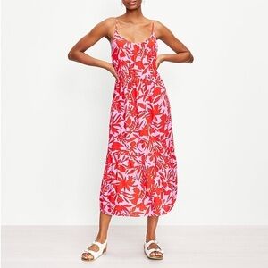 LOFT tropic floral strapped tiered midi dress. Size S.